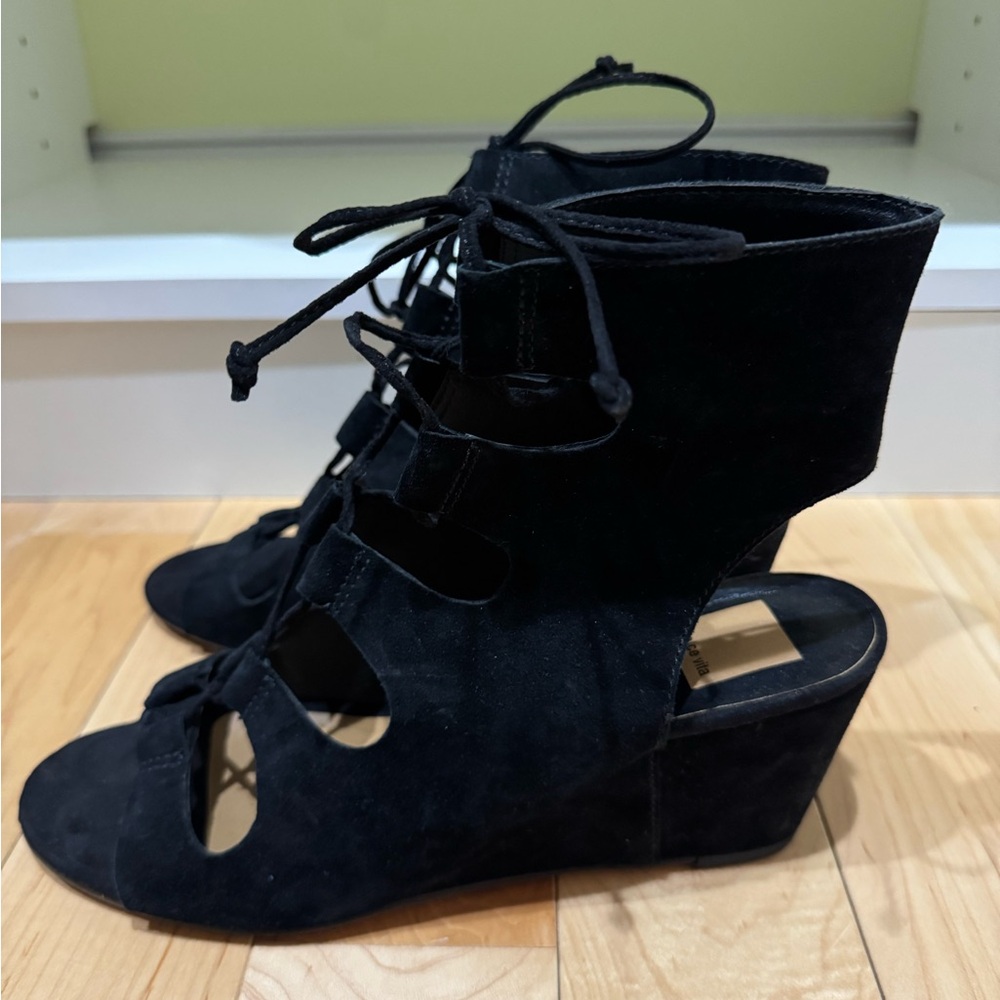 Dolce Vita Black Suede Lace-Up Wedges